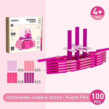 Drewniane klocki – Archimedes (Odcienie różu, 100 elementów)